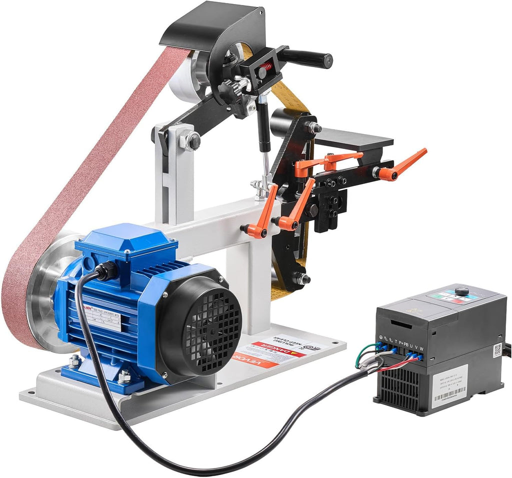 VEVOR 1500W 2HP Belt Sander Grinder, 2' x 82' Variable Speed Belt Grinder for Metalworking, 3-in-1 Belt Sander Polisher with 3 Grinding Moulds & Flat Platen Tool Rest for Knife Making