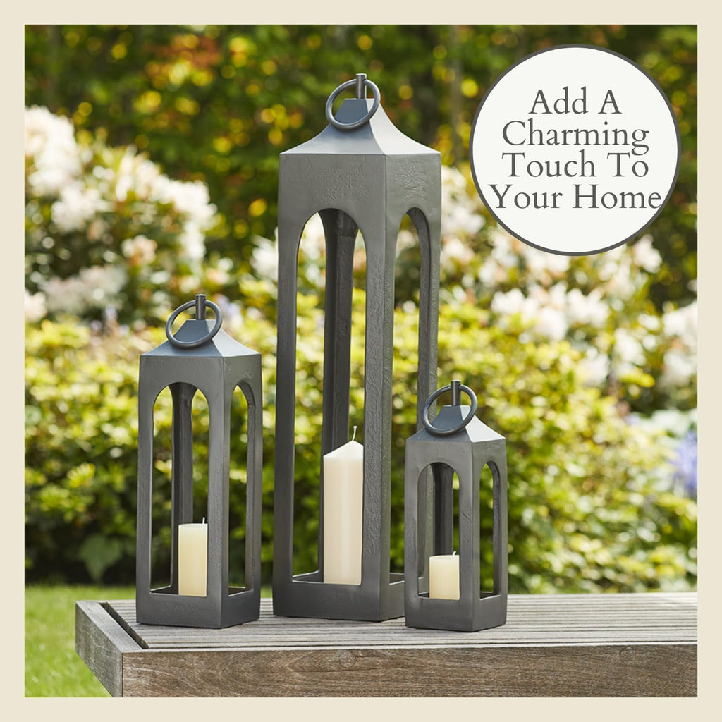 CG Hunter Large Black Rustic Metal Decorative Lantern - Candle Holder for Indoor & Outdoor, Home Decor for Patio, Garden & Tabletop, Hanging for Parties & Weddings