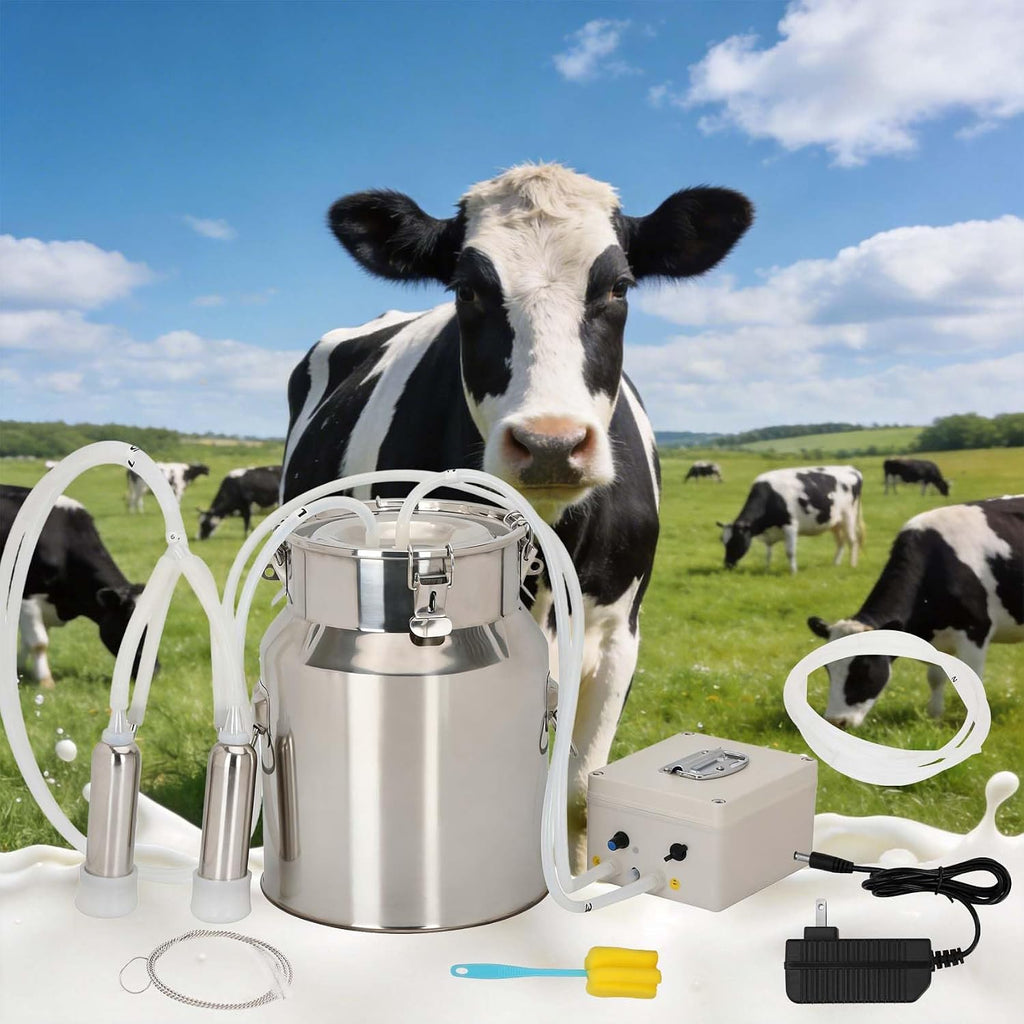 14L Cow Milking Machine, Rechargeable Battery Adjustable Pulse Vacuum Electric Cow Milking Machine,Portable Milking Machine,Individual Pulsation Adjustment, Udder Protection