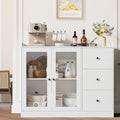 Takywep Kitchen Storage Cabinet, Wooden Coffee Bar with 3 Drawers & Double Doors, Sideboard Buffet Cabinet for Kitchen, Living Room, Entryway, Bathroom, White