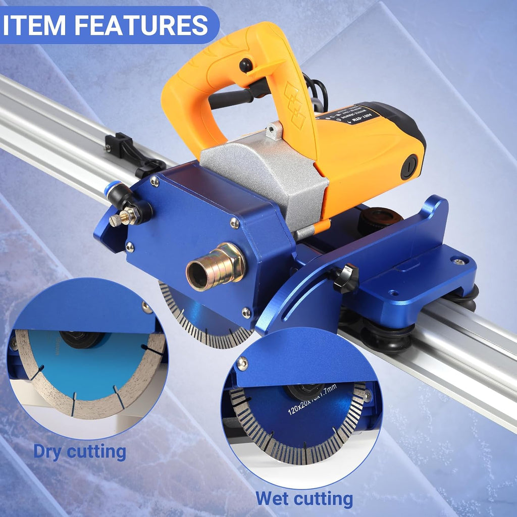 Electric Orbital Tile Cutter, 2300W Angle Grinder 8000RPM, 71' Cutting Length, Wet & Dry Blades, Bevel & Chamfer, Dual 1.05m Tracks with Suction Cups & Clamps, Water Pump & Tool Bag