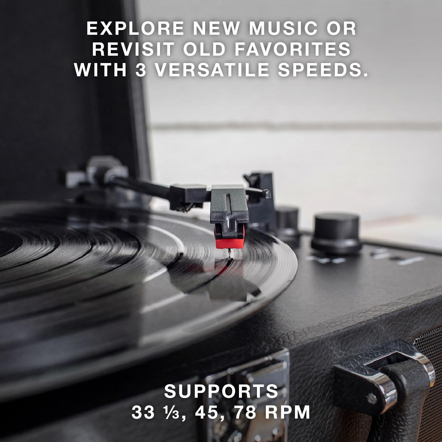 Victrola Journey - Bluetooth Suitcase Record Player - White/Silver | Built-in stereo speakers, 3-speed turntable plays 7', 10' and 12' records, Bluetooth streaming, headphone jack