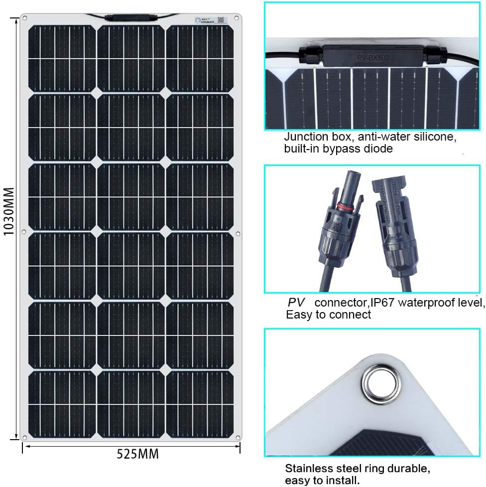 XINPUGUANG Flexible Solar Panel 100W 12V Monocrystalline 500W Solar Kit 50A Charge Controller Extension Cable Battery Cable Off-Grid for RV Boat Cabin Tent Car(500W-1)
