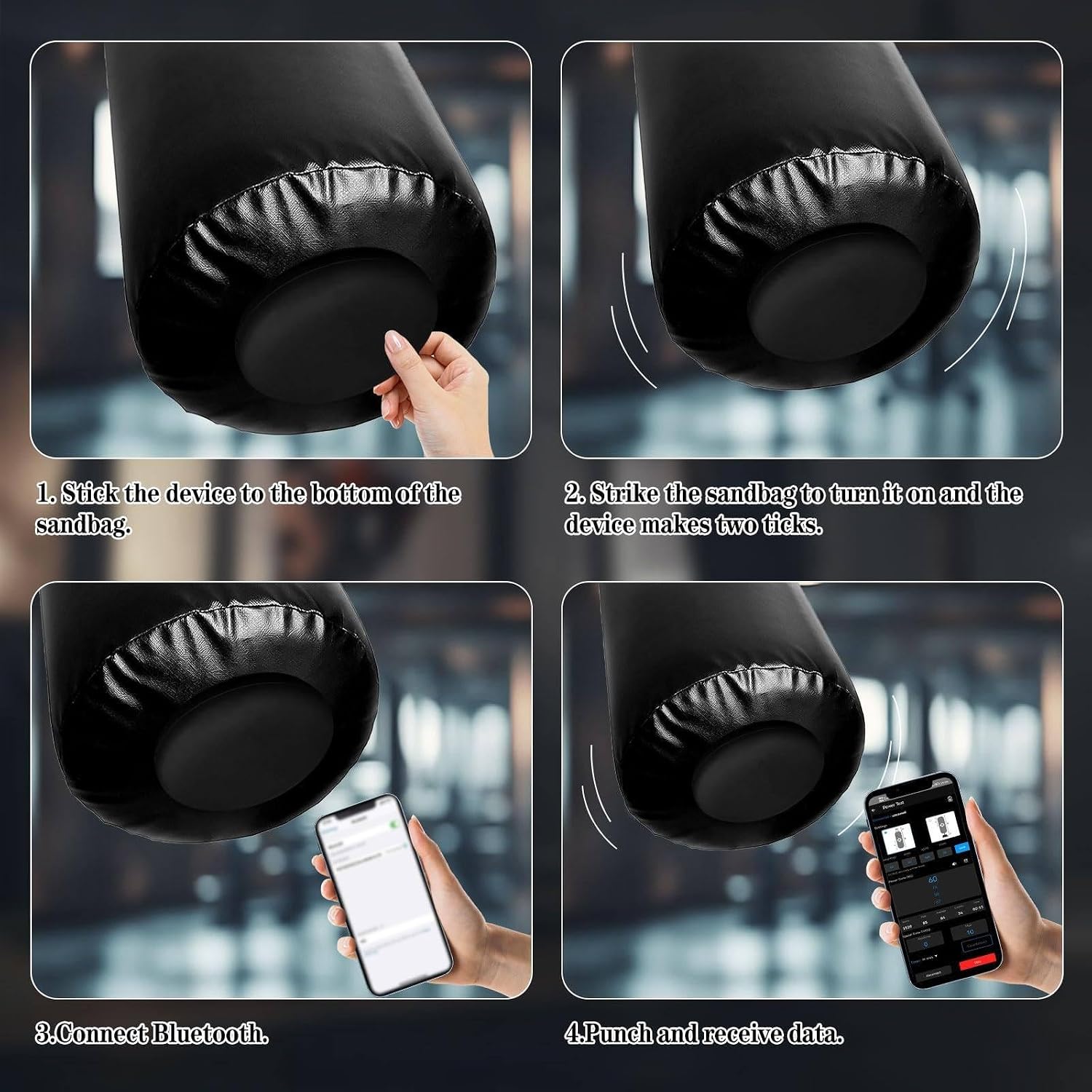 Smart Force Tracker for Punching Bag - Real-Time Data Monitoring, 200H Battery, Voice Feedback, 3 Training Modes， Speed Sensor with App for Boxing, MMA, Kickboxing Training,Black
