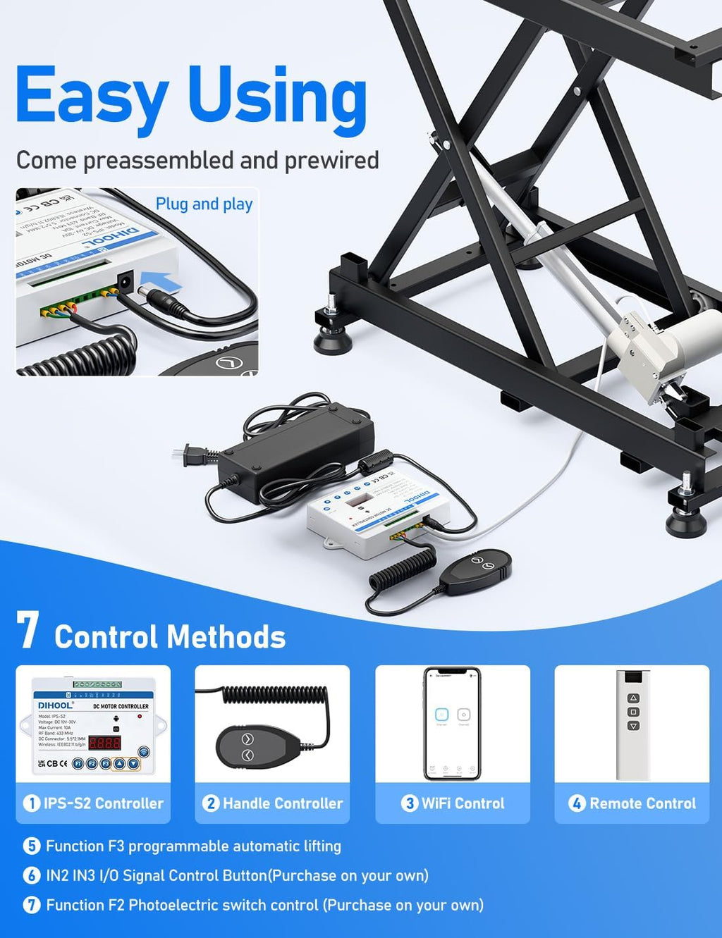 DIHOOL Electric Scissor Lift Table, 440Lbs Capacity, 8.07'-26.97' Height Adjustable Lifting Platform, Super Quiet with Remote & WiFi Control, Obstruction Detection, AC/DC Power for Home/Industrial Use