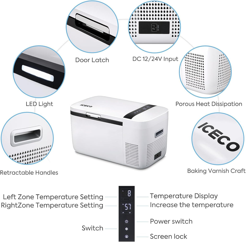 ICECO GO20 21Qt/20L Portable Refrigerator, 12Volt Refrigerator Powered by SECOP, 0℉-50℉, Bluetooth Connection, 12/24VDC&110-240VAC, 12v Fridge Freezer for Car, Camping, Travel |+ Insinuation Bag