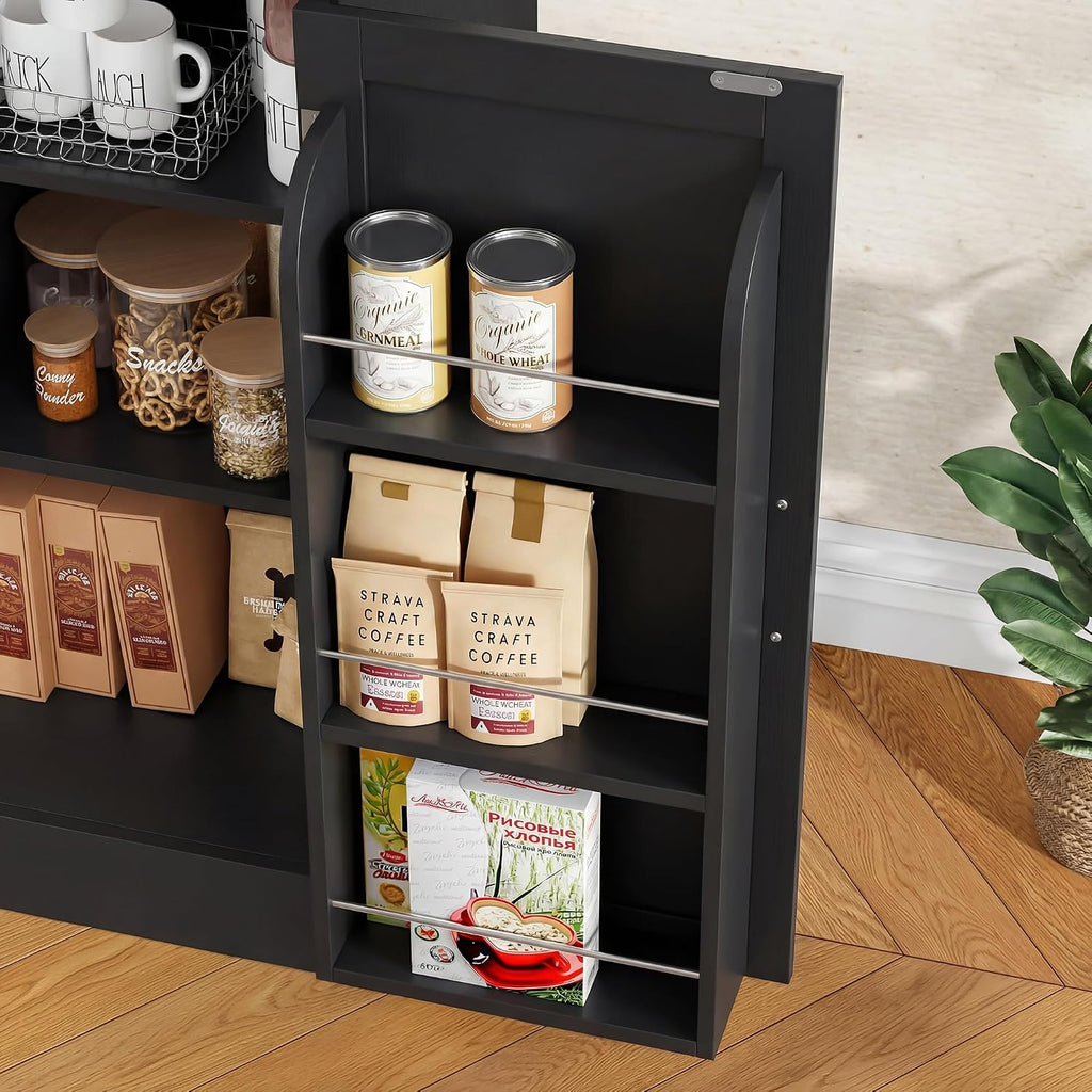 BOTLOG 71' Large Sideboard Buffet Cabinet with Storage, Farmhouse Buffet Cabinet with Adjustable Shelves and 3 Door Shelves, Wood Coffee Bar Console Table for Kitchen, Dining Room (Black)