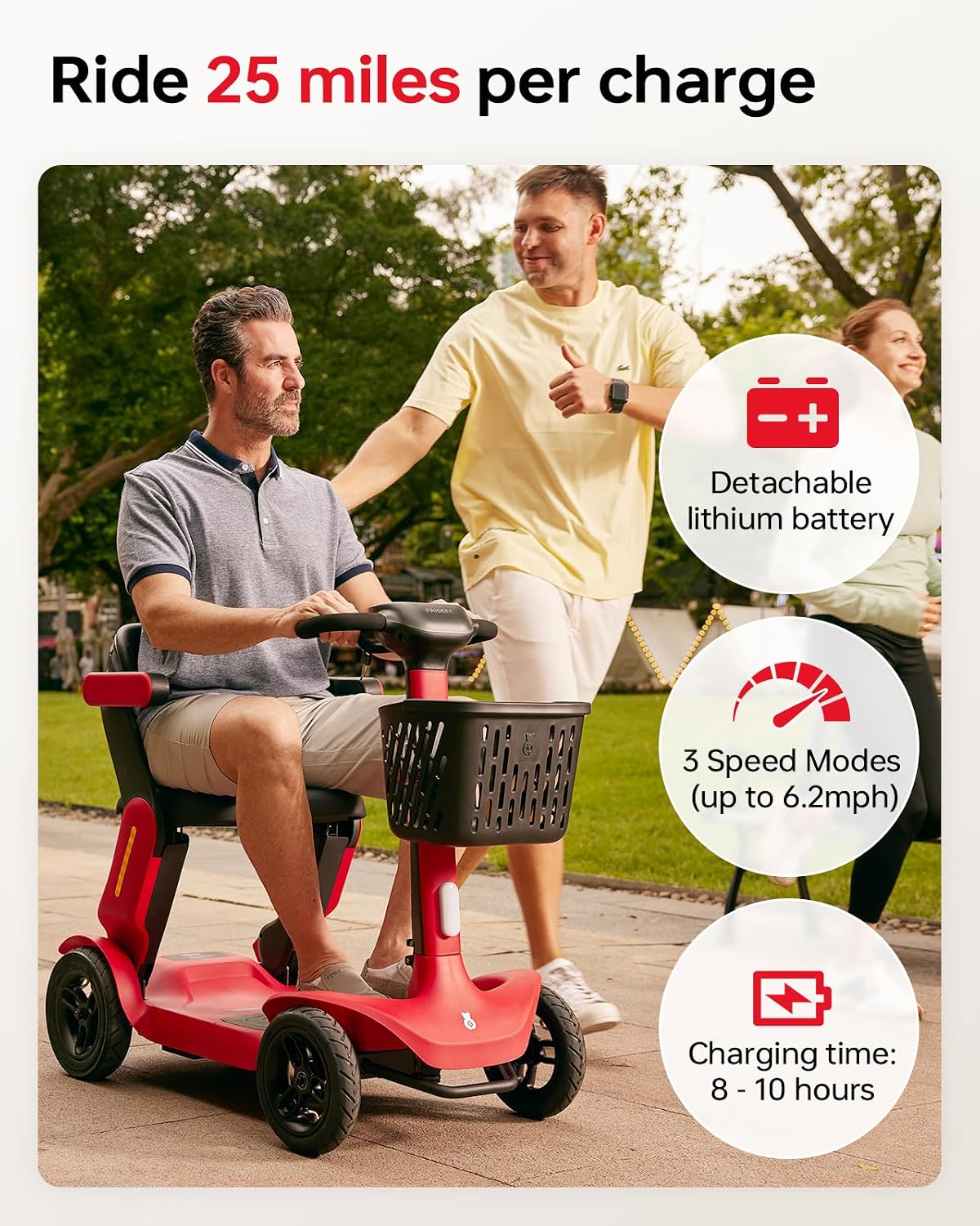 Paiseec Mobility Scooter for Adult, 25 Miles Endurance Lightweight Mobility Scooter, Folding Mobility Scooter for Adult, Powered Mobility Scooter All Terrain Motorized Scooter Collapsible