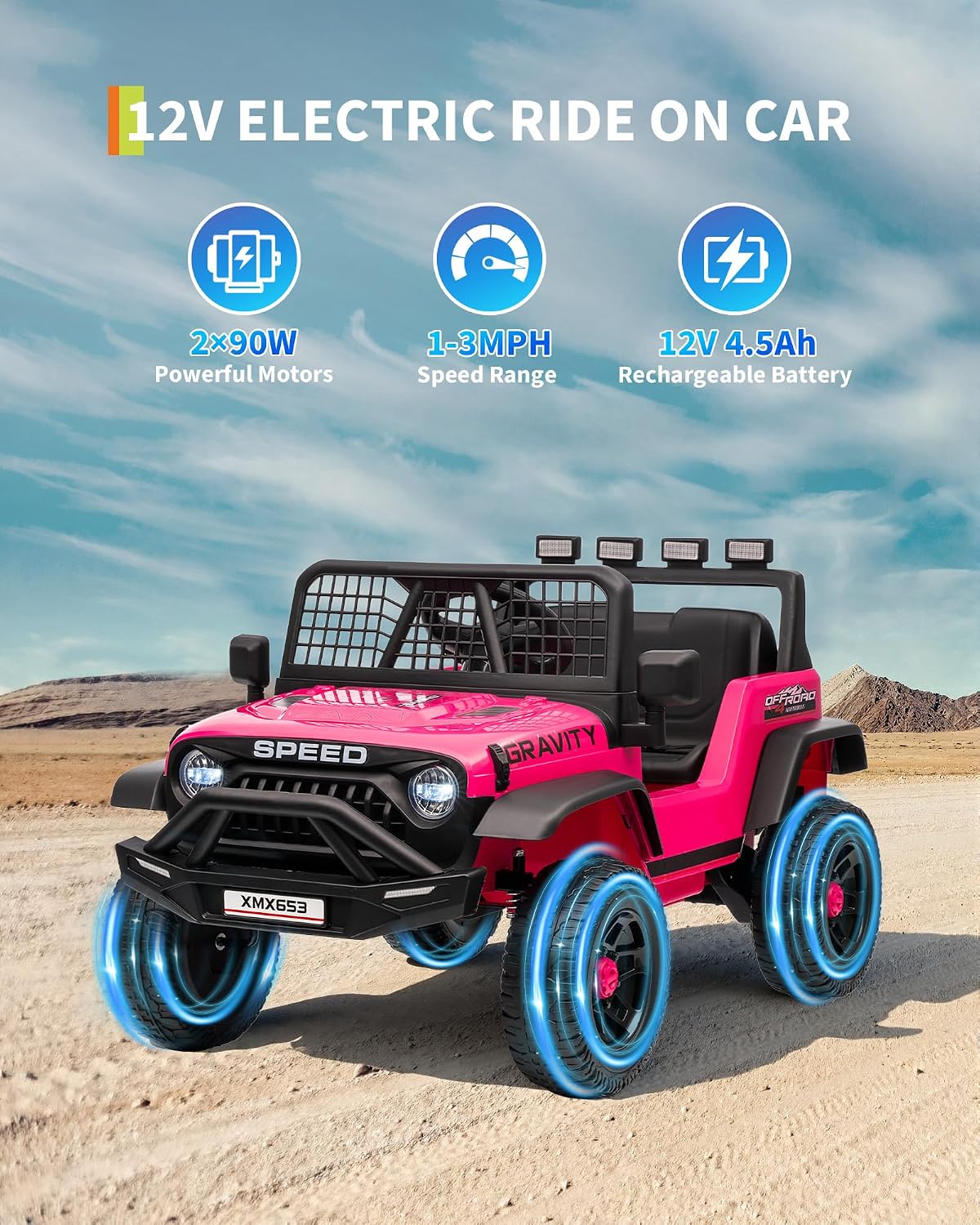 GarveeLife 12V Kids Electric Ride On Car with Remote Control Ride On Toy for Toddler Boys & Girls Bluetooth Music Player LED Lights(Hot Pink)