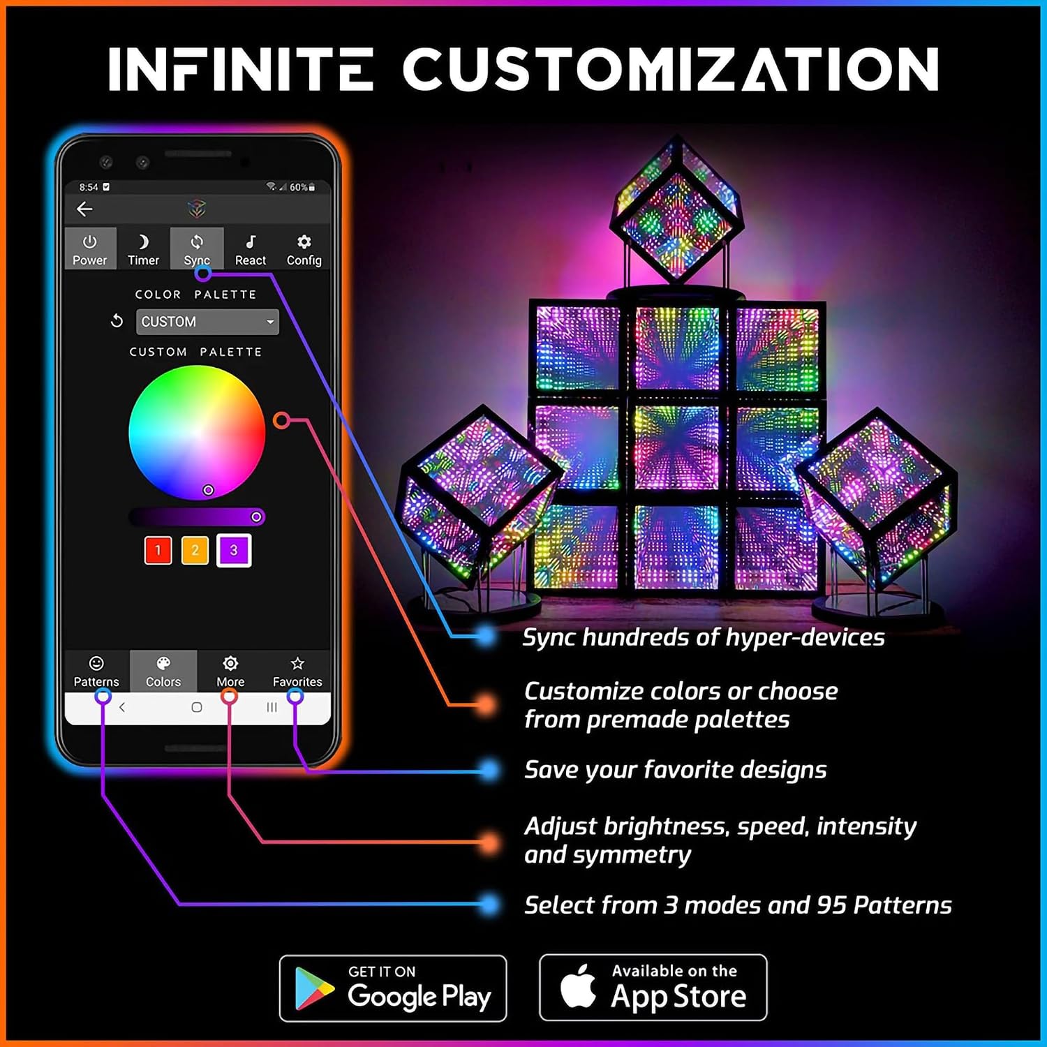 The Hyperspace Lighting Company HyperCube Infinity Cube LED Light - 10-Inch Sound Reactive Table Desktop Lamp - Cool & Creative RGB Multicolor Decorative Mirror Art Desk Night Light