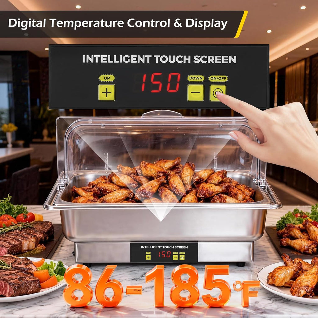 Dyna-Living Electric Chafing Dishes for Buffet, 9.5QT Full Size & Half Size Chafing Dish Buffet Set 600W Electric Buffet Servers and Warmers with Temp Control Display Food Warmers for Parties Catering