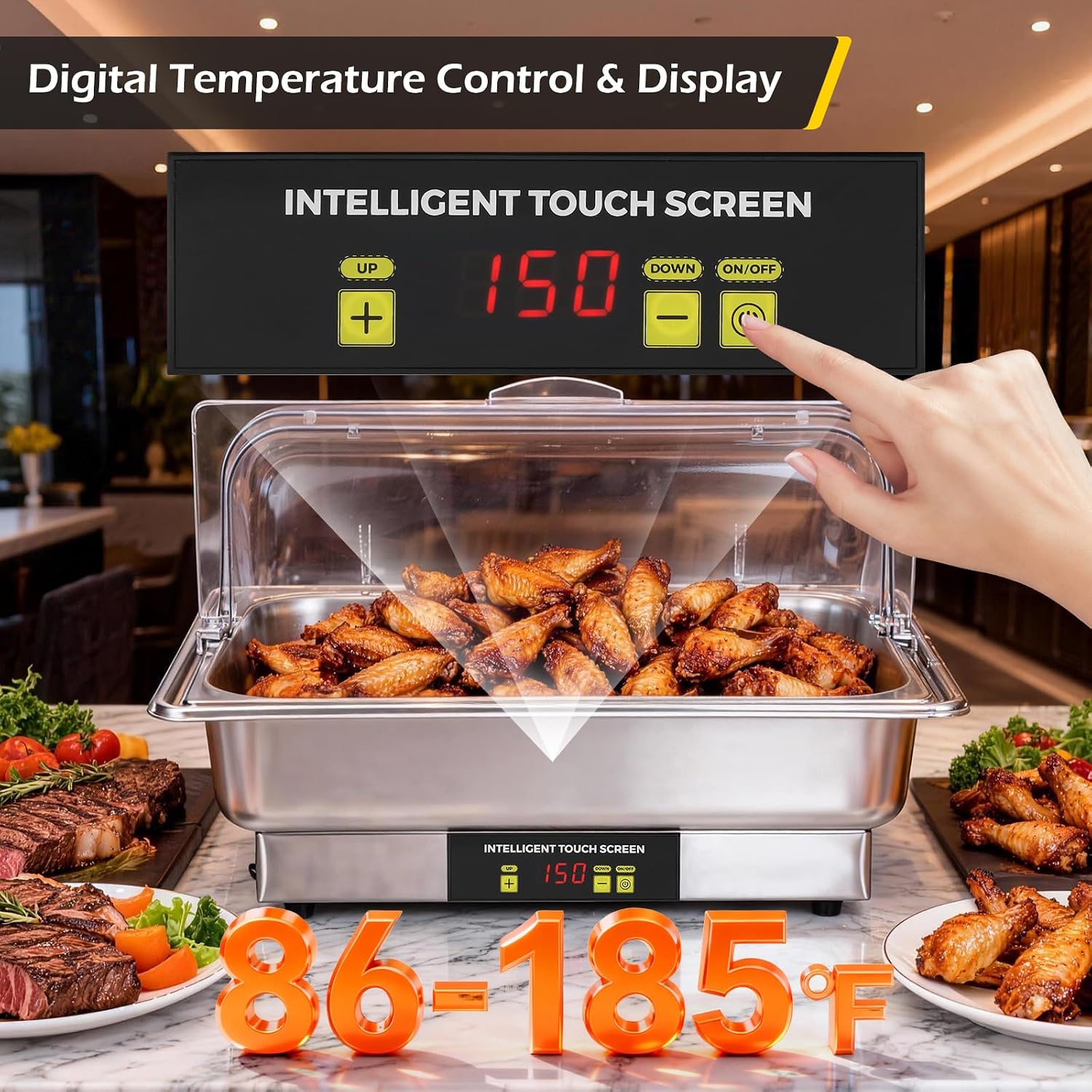 Dyna-Living Electric Chafing Dishes for Buffet, 9.5QT Full Size & Half Size Chafing Dish Buffet Set 600W Electric Buffet Servers and Warmers with Temp Control Display Food Warmers for Parties Catering