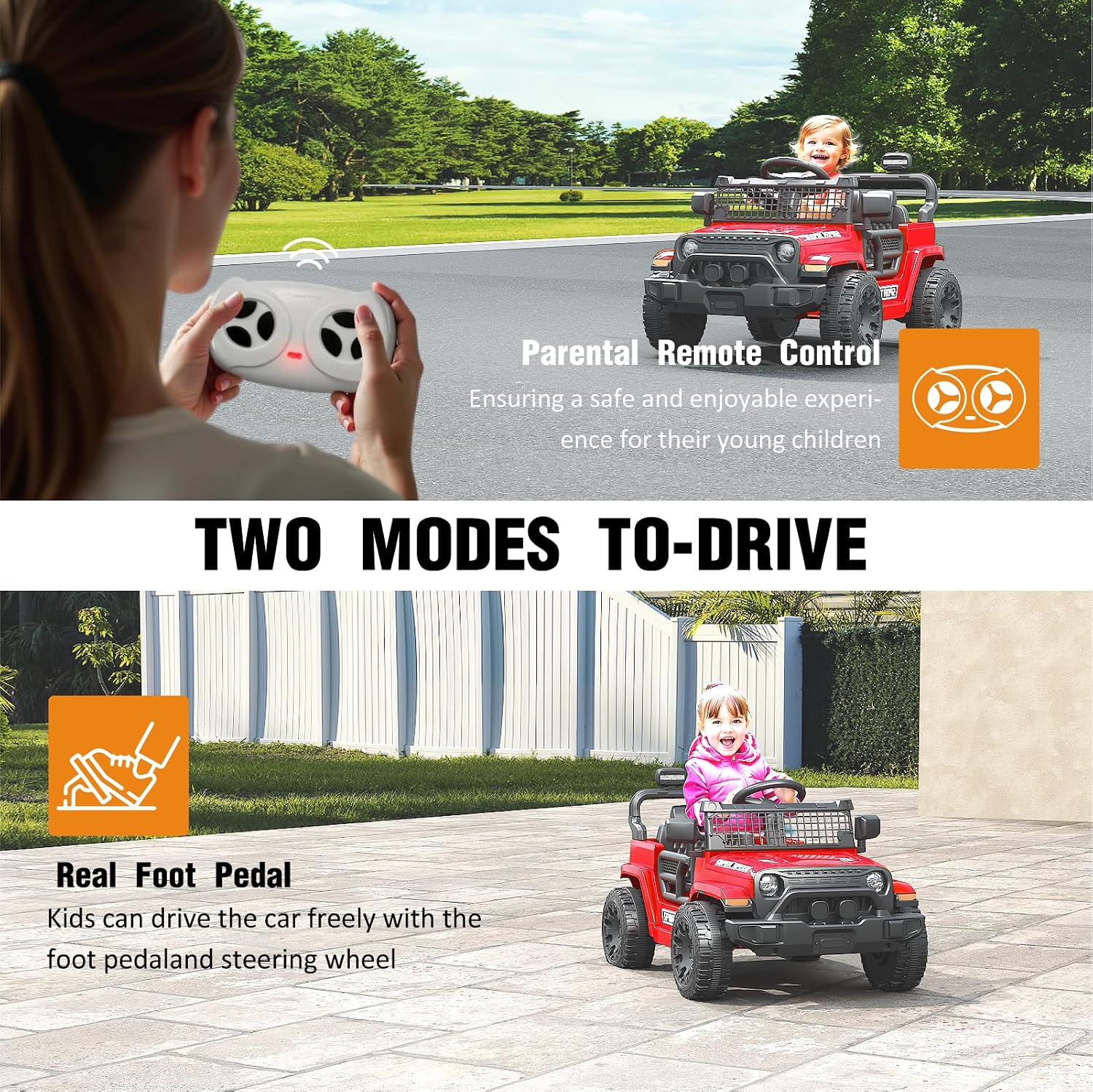 12V Ride on Car with Parent Remote Control, Toddler Electric Car with Spring Suspension, LED Lights & Music Player - Safe Battery Toy for Kids, Christmas & Birthday Gift, Red