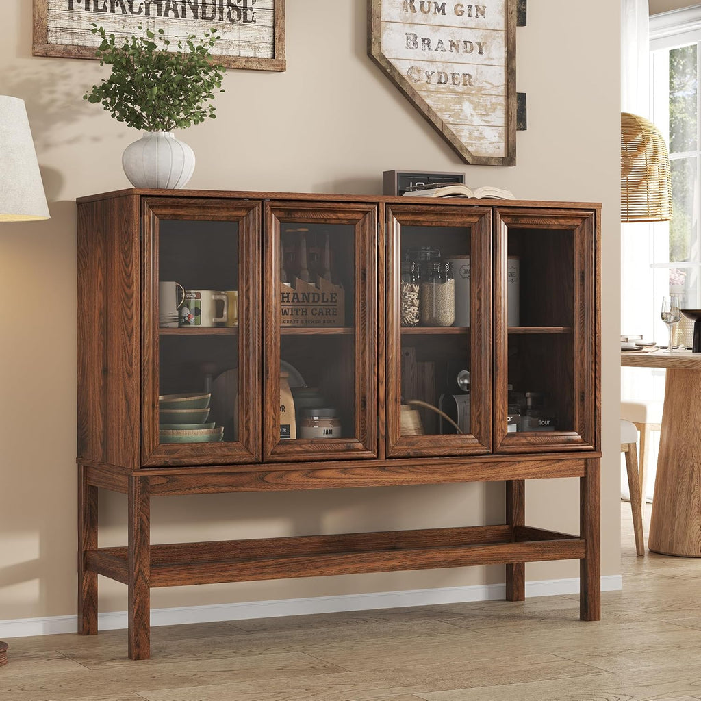 Sideboard Buffet Cabinet with Storage, Small Kitchen Coffee Wine Bar Cabinet with Glass Press-to-Open Doors, Wood Mid Century Modern Side Board Table for Dining Room, Living Room