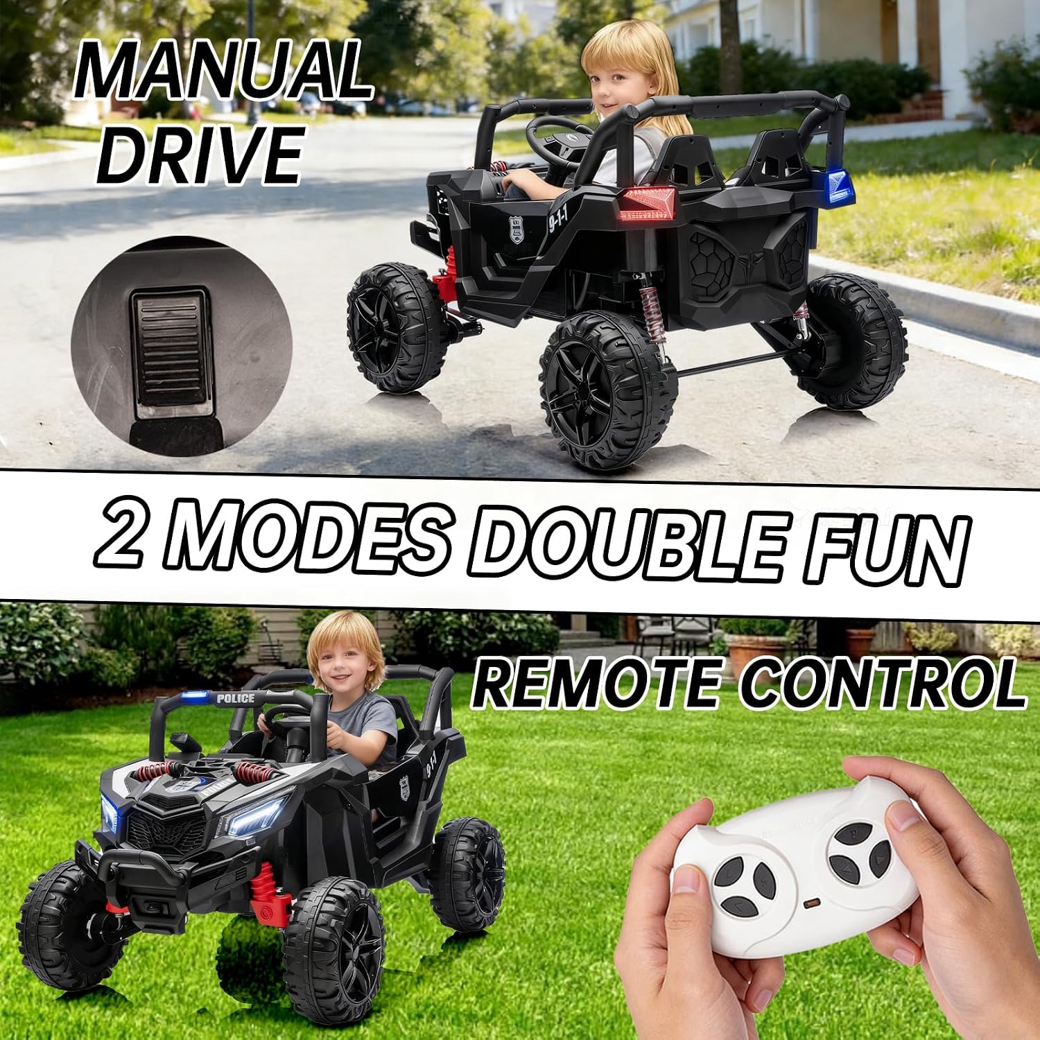 Kid Police 4WD UTV 24V Ride On Toys for Big Kids 2 Seater Ride On Toys Kids | 2 Seater Ride On Car for Kids Side-by-Side UTV Electric Cars for Kids Electric Ride Car Ride On Toys for Kids 4-8
