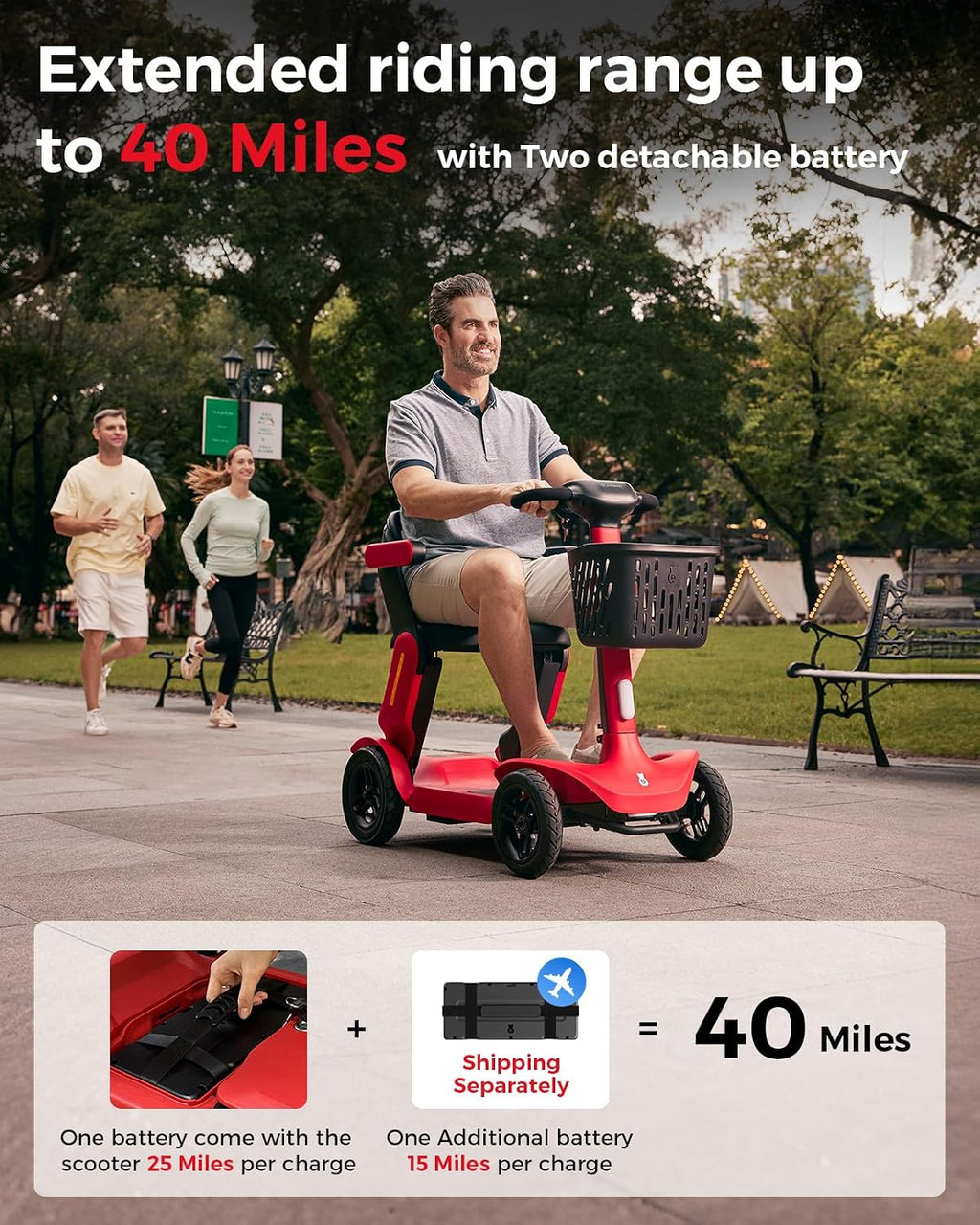 Paiseec Mobility Scooter S3 Pro 40 Miles, Airline Approved Mobility Scooter for Seniors, Intelligent Speed Control Foldable Mobility Scooters, 250W Powered All Terrain Mobility Scooters for Adults