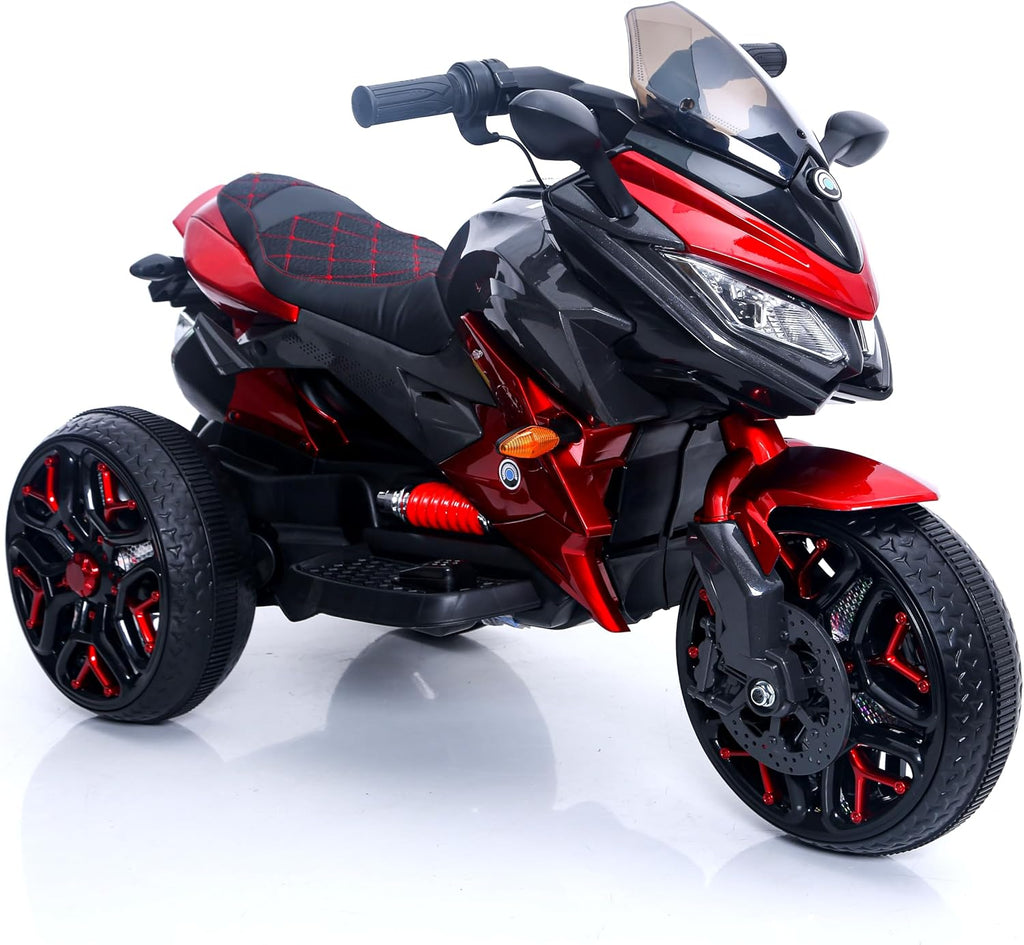 12V Kids Electric Motorcycle with Training Wheels | Plastic, PU seat, manual throttle, foot brake, USB, MP3, phone link, light-up wheels, ages 3-6, 45.3 W x 23.2 D x 28.7 H in