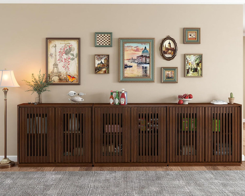 LKTART 39' Walnut Sideboard Buffet Cabinet, Entryway Narrow Storage,3 Piece | Wood;Small Storage Cabinet with Storage;Mid Century Modern;Thin Cabinet for Small Space,Living Room,Kitchen,Hallway