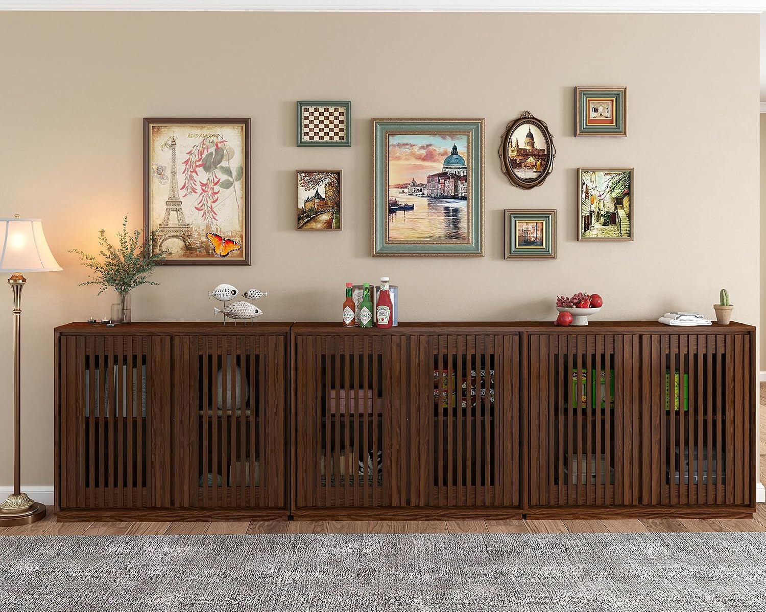 LKTART 39' Walnut Sideboard Buffet Cabinet, Entryway Narrow Storage,3 Piece | Wood;Small Storage Cabinet with Storage;Mid Century Modern;Thin Cabinet for Small Space,Living Room,Kitchen,Hallway