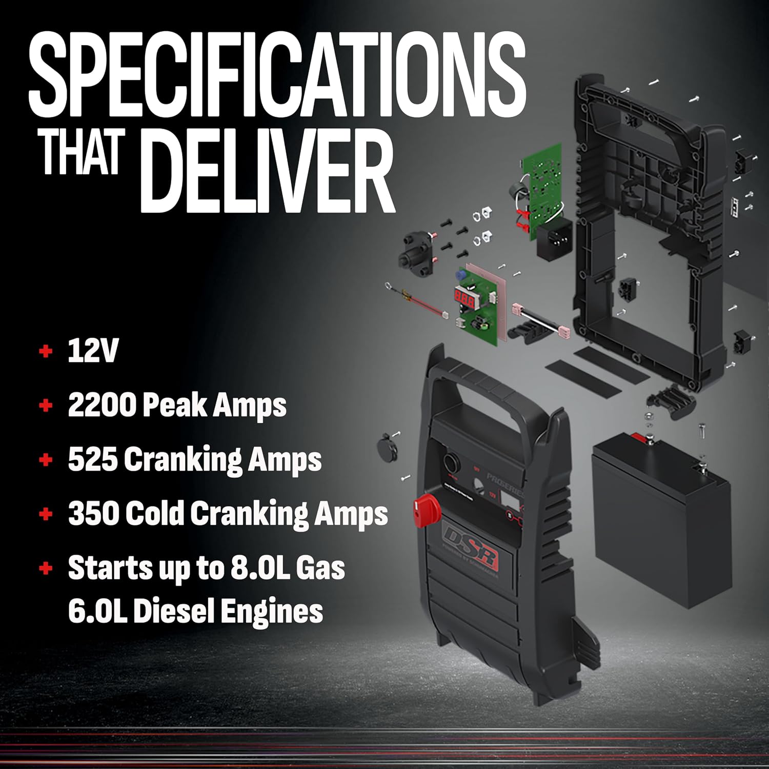 Schumacher Electric DSR ProSeries Car Battery Jump Starter - 2200 Peak Amp 12V Car Starter, Jump Box & Portable Power Station - Digital Display, Heavy-Duty Clamps - DSR165
