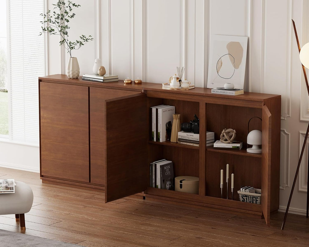 LKTART 39' Narrow Sideboard Buffet Cabinet,Thin Entryway Storage Cabinet | Walnut Wood Small Sideboard Storage Cabinet;Mid Century Modern Thin Entryway Cabinet for Living Room,Hallway,Small Space