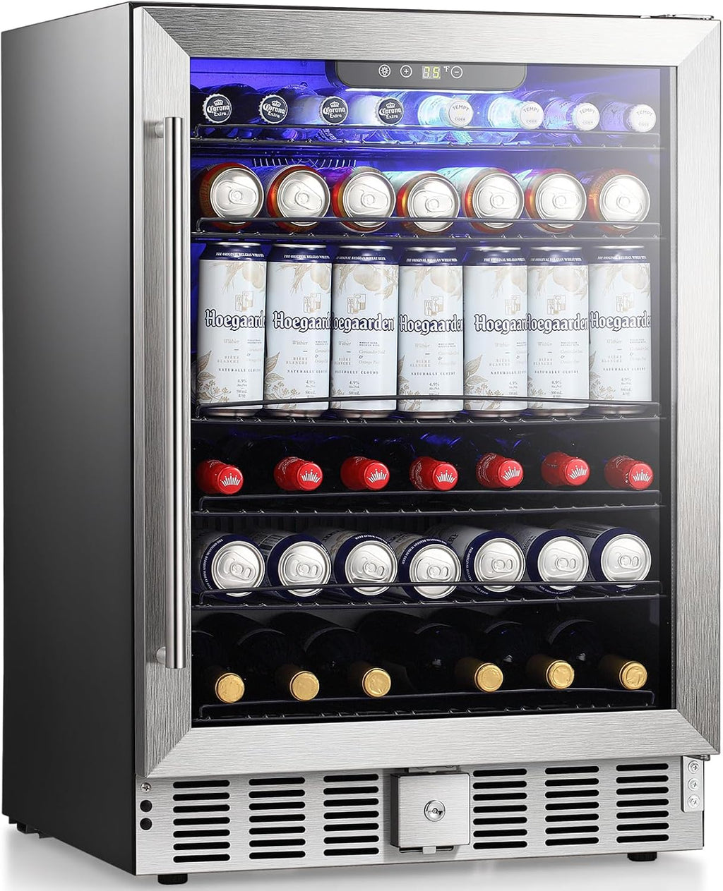 Antarctic Star 166 Can Beverage Refrigerator Cooler, 5.1 Cu.Ft Mini Fridge with Safety Lock, Beverage Cooler with Glass Door/LED Light/Adjustable Removable Shelves for Home/Office/Bar(Stainless Steel)