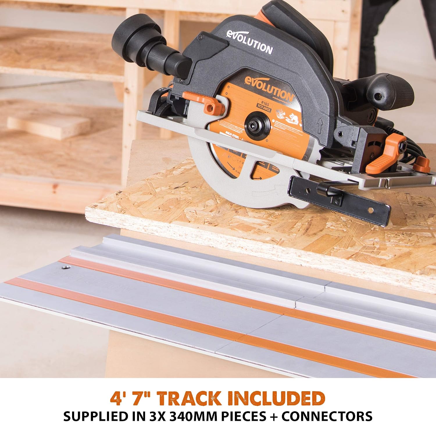 Evolution Power Tools R185CCSX Multi-Material Circular Track Saw Kit with 40' Track Included, TCT Blade Included, Cuts Wood, Plastic, Metal & More, 7-1/4 Inch