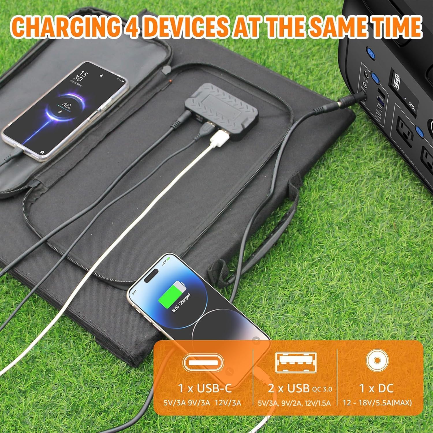 300W Portable Power Station with 100W Solar Panel，LiFePO4 Solar Generator for Outdoor, Camping, Emergency Backup