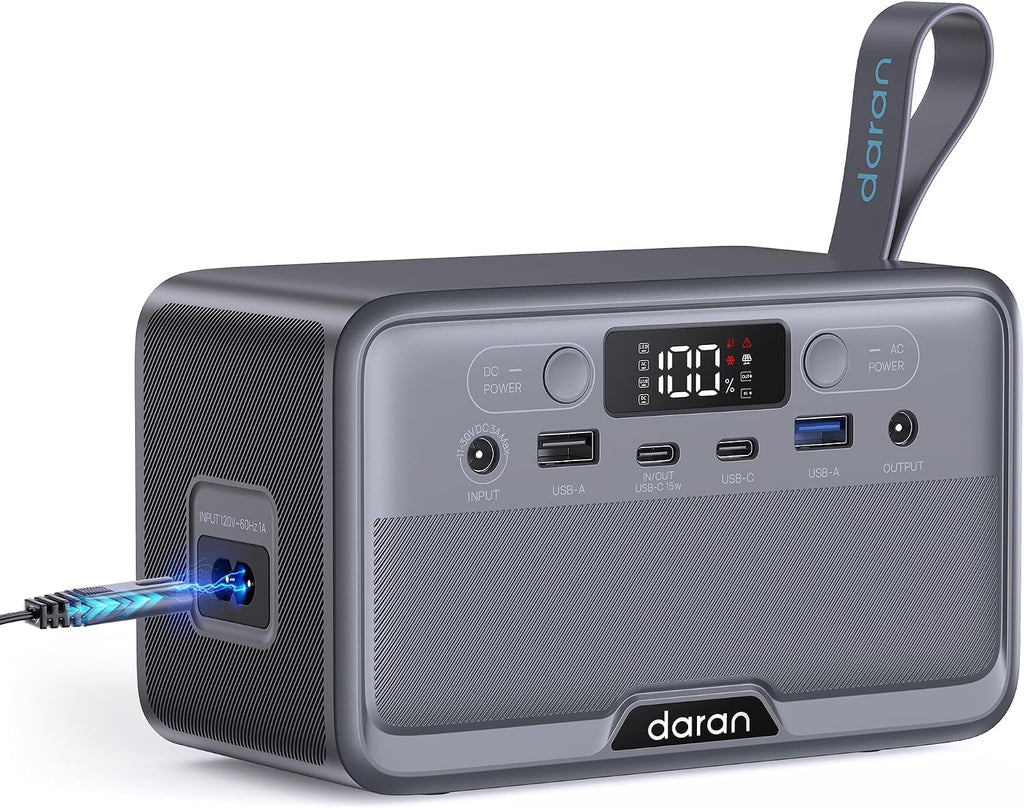 DaranEner Portable Power Station 100W(200W Peak) LiFePO4 Solar Power Bank, 89.6Wh Small Generator, Power Station with AC & PD Fast Charging for Camping,Home,Backup,Outdoor,Emergency,RV