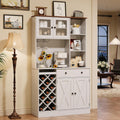 Coffee Bar Cabinet with Power Outlet & Exquisite Barn Doors, Sideboard Buffet Cabinet with Wine Bottle Rack, Storage Cabinet for Kitchen, Dining Room