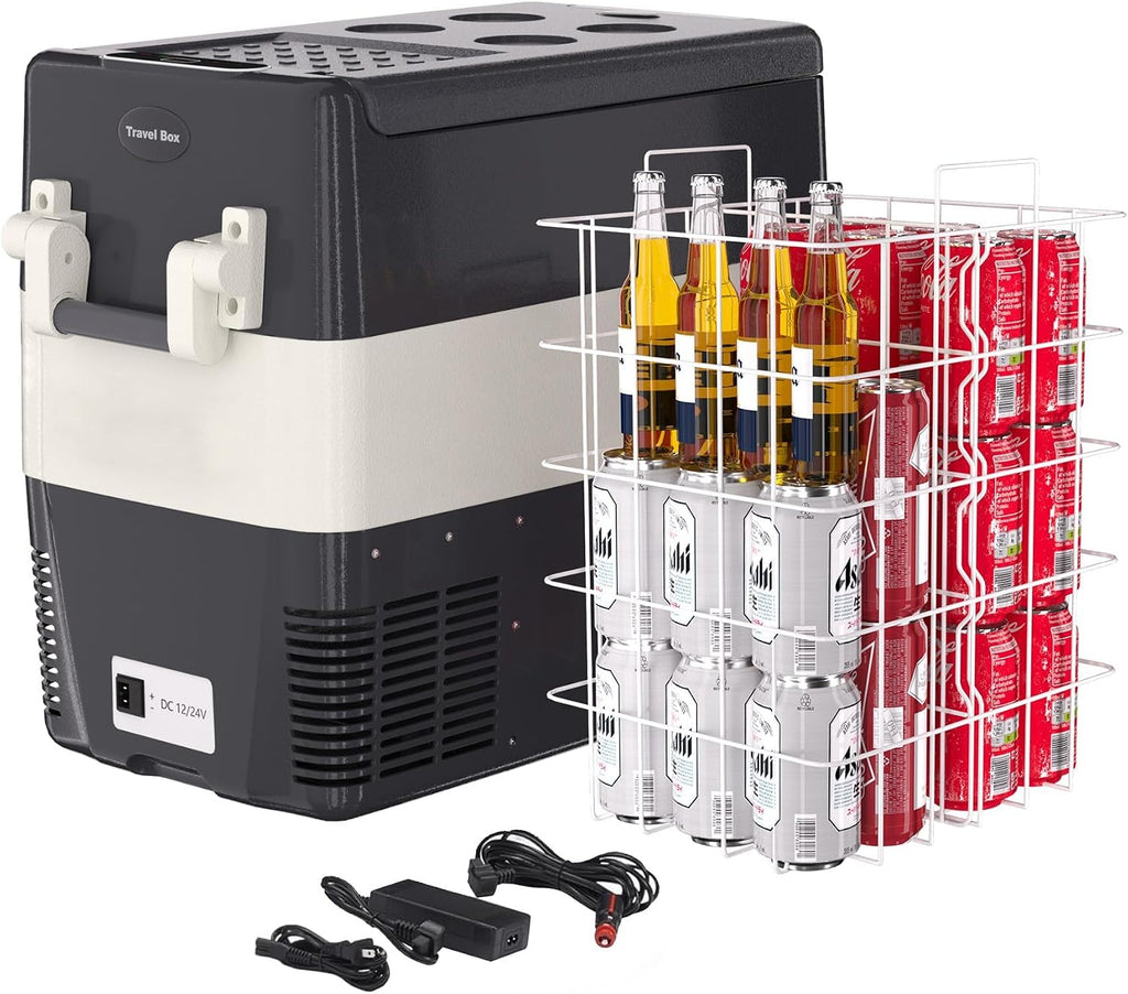 Car Fridge Portable 12 Volt Refrigerator With Basket 30/40/50L Electric Cooler Portable Freezer 12V/24V DC 110-240V AC for Truck RV Van Camper, Car Refrigerator Freezer for Camping Boat Travel 0~50°F