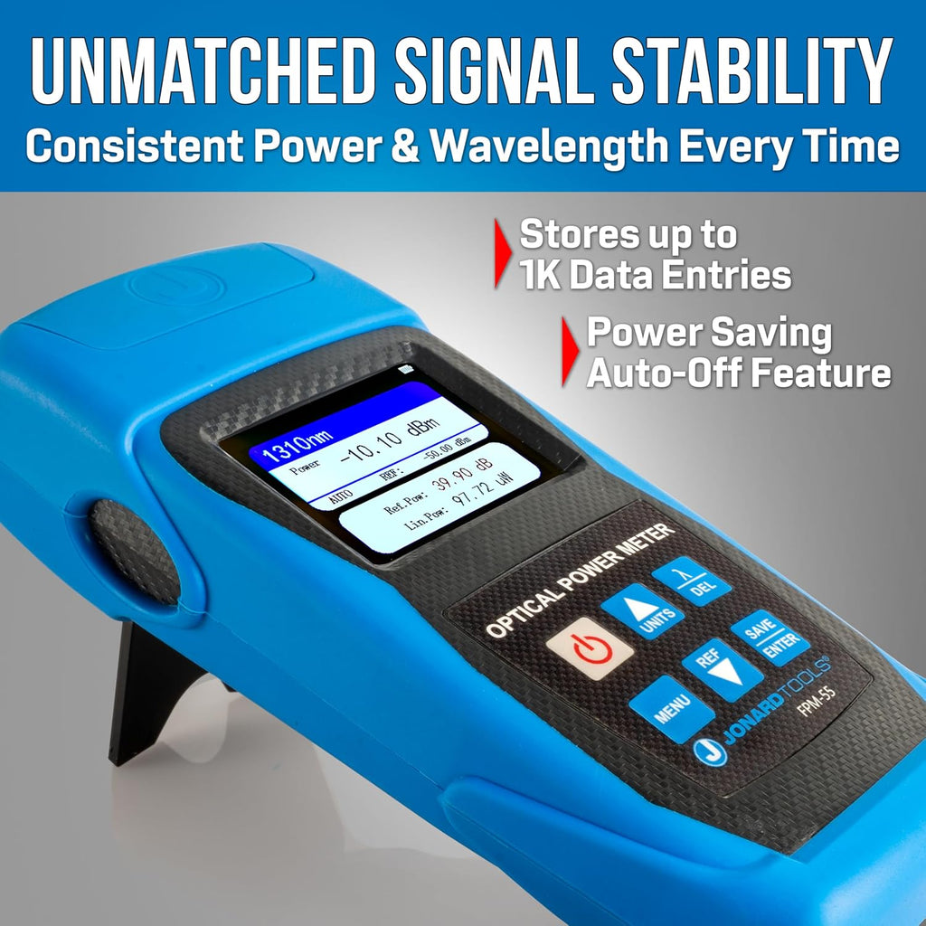Jonard Tools FPM-55 High Precision Fiber Optic Power Meter with Data Storage (-50 to +26 dBm) and FC/SC/LC Adapters- 2025 Model