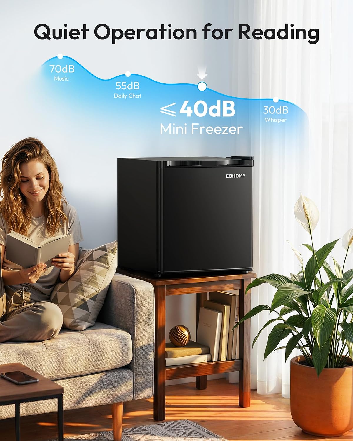 EUHOMY 1.1 Cubic Feet Mini Freezer, Countertop, Single Door Compact Upright Freezer with Reversible Door, Removable Shelves, Small freezer for Home/Dorms/Apartment/Office, New Black