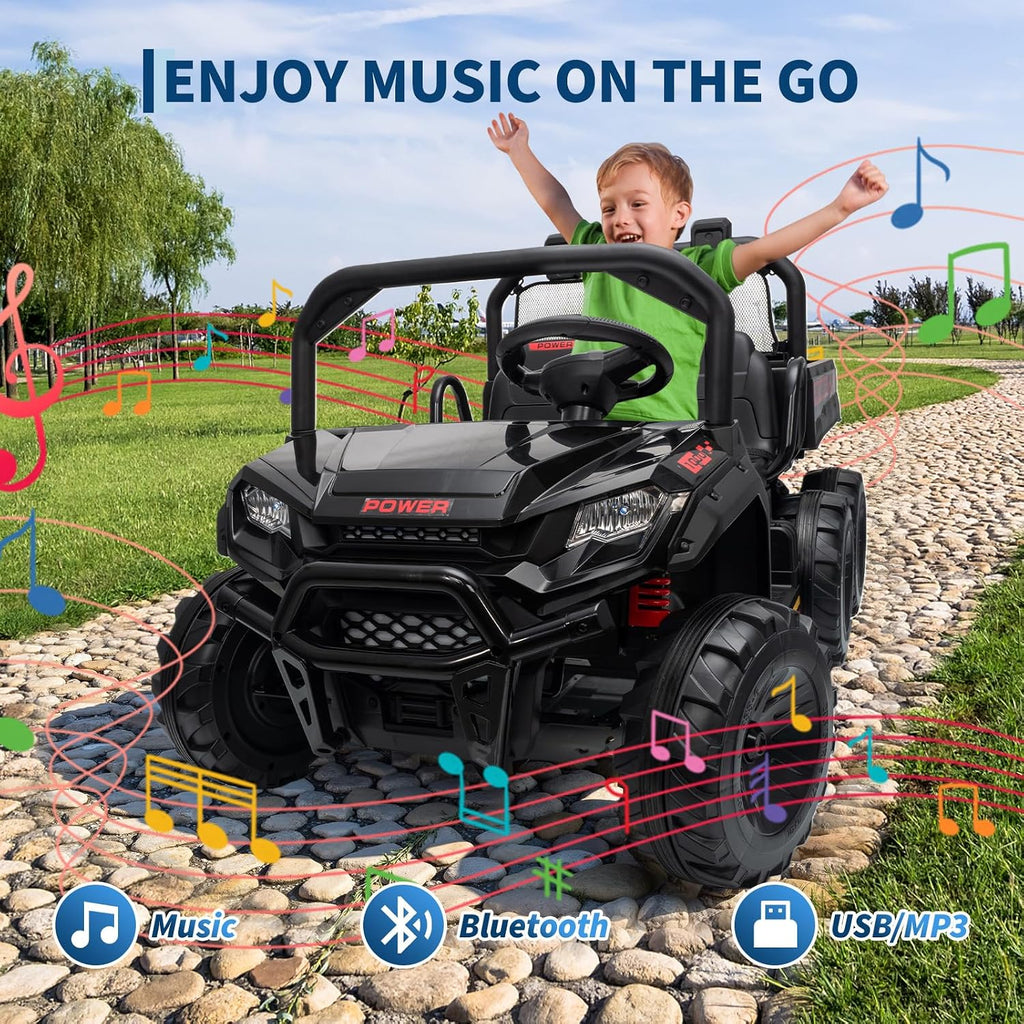 Hetoy 24V Ride on Toys, 2 Seater Dump Truck Car for Kids 4-8, 4WD Electric Tractor with Remote Control, Dump Bed, 3 Speed Modes, Music Player
