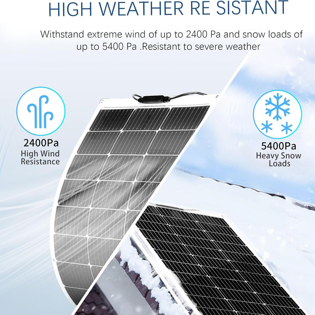 XINPUGUANG Flexible Solar Panel 100W 12V Monocrystalline 400W Solar Kit 40A Charge Controller Extension Cable Battery Cable Off-Grid for RV Boat Cabin Tent Car (400W-1)