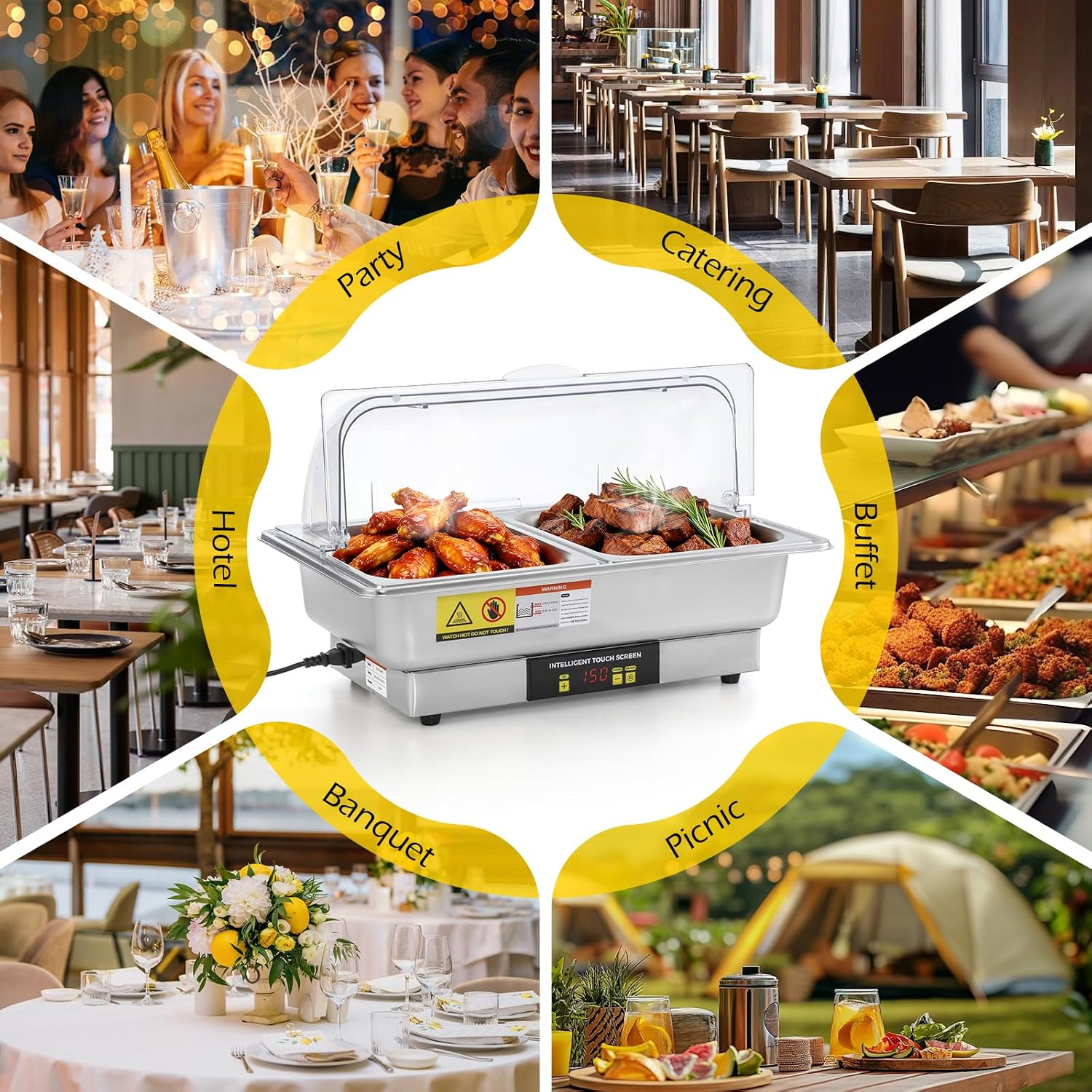 Dyna-Living Electric Chafing Dishes for Buffet, 9.5QT Half Size Chafing Dish Buffet Set 600W Electric Buffet Servers and Warmers with Temp Control Display Roll Top Food Warmers for Parties Catering