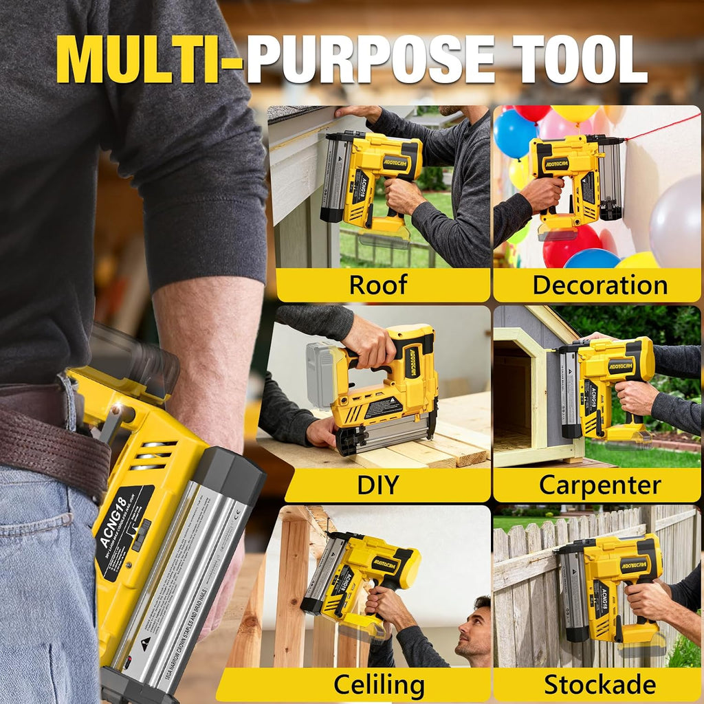 Cordless 2' Brad Nailer Compatible with DeWalt 20V Battery(No Battery), 2 in 1 Electric Nail Gun/Staple Gun,18GA Nail Gun Battery Powered with 1000 Nails/Staples for Woodworking & Home Improvement