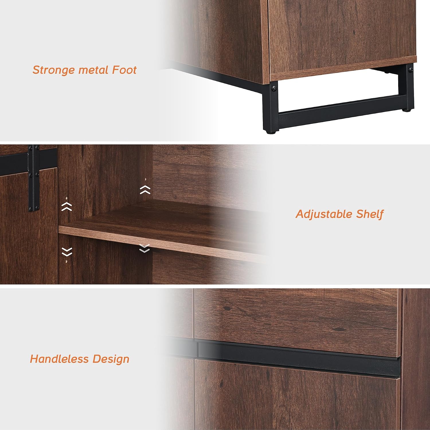 WAMPAT 2 in 1 Multifunctional Sideboard Buffet Cabinets, Modern Sideboard with Adjustable Shelf and Metal Base, Coffee Bar Cabinet Storage Cabinet for Living Room, Kitchen, Brown