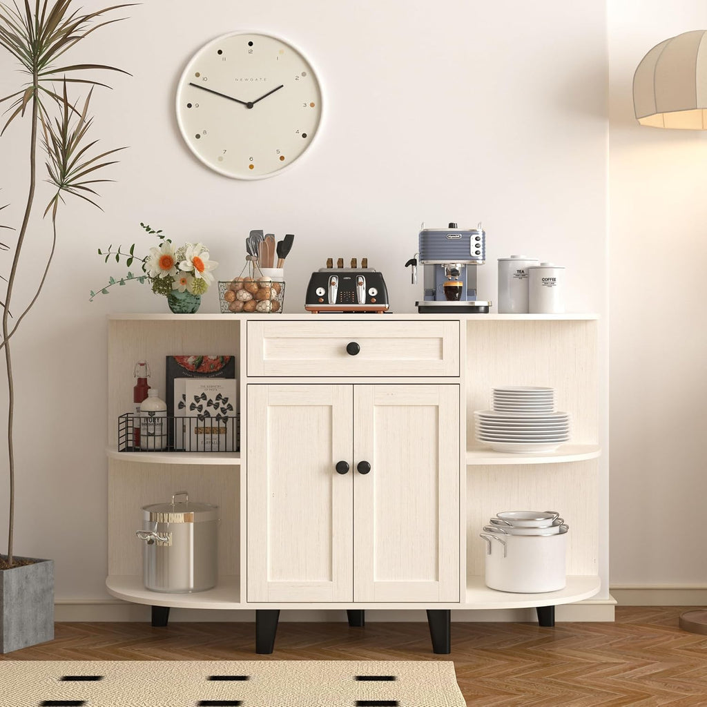 Buffet Cabinet with Storage,Sideboard Buffet Cabinet with Power Outlet,Accent Coffee Bar with Doors,Kitchen Storage Cabinets with Drawer for Dining Room, Living Room(White)
