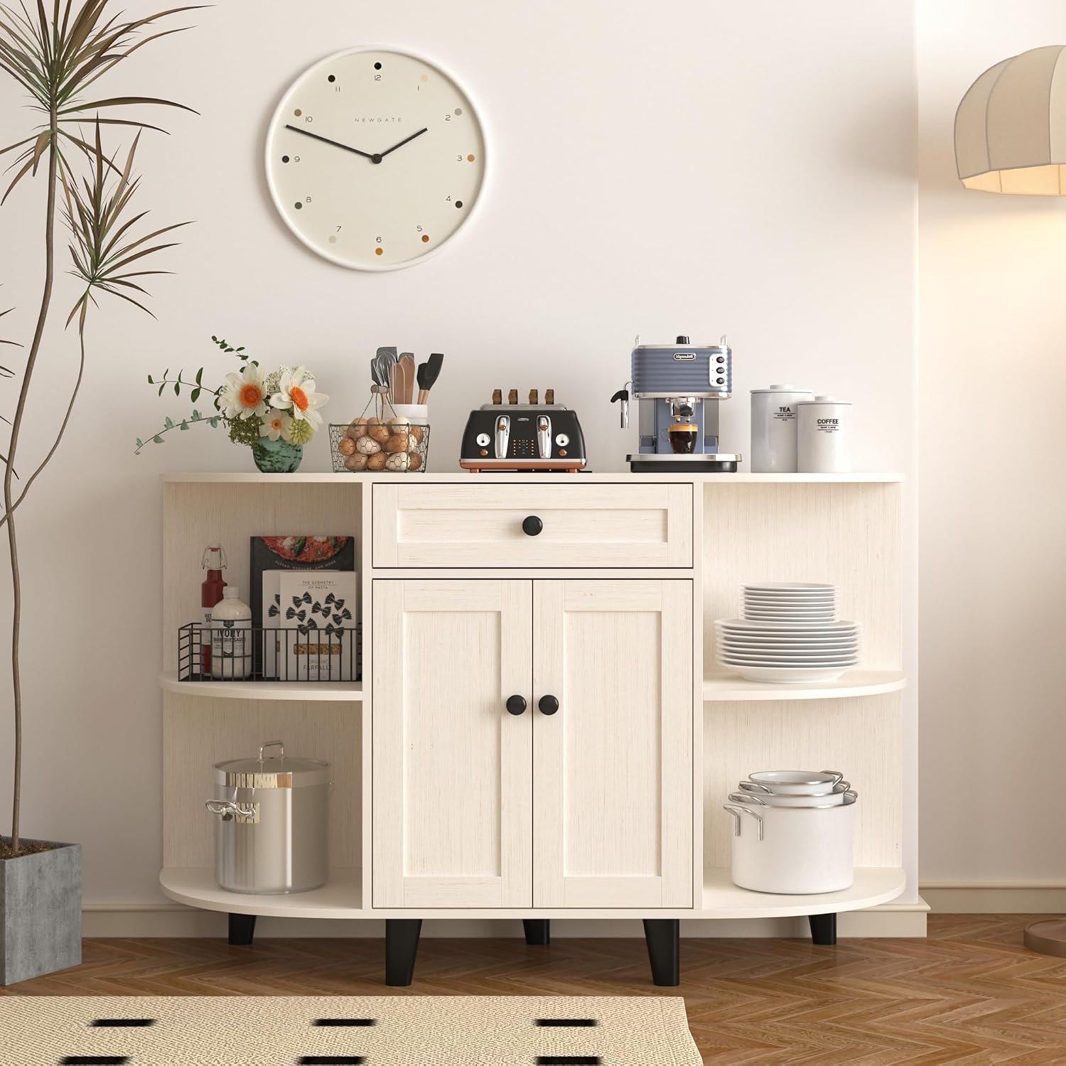 Buffet Cabinet with Storage,Sideboard Buffet Cabinet with Power Outlet,Accent Coffee Bar with Doors,Kitchen Storage Cabinets with Drawer for Dining Room, Living Room(White)