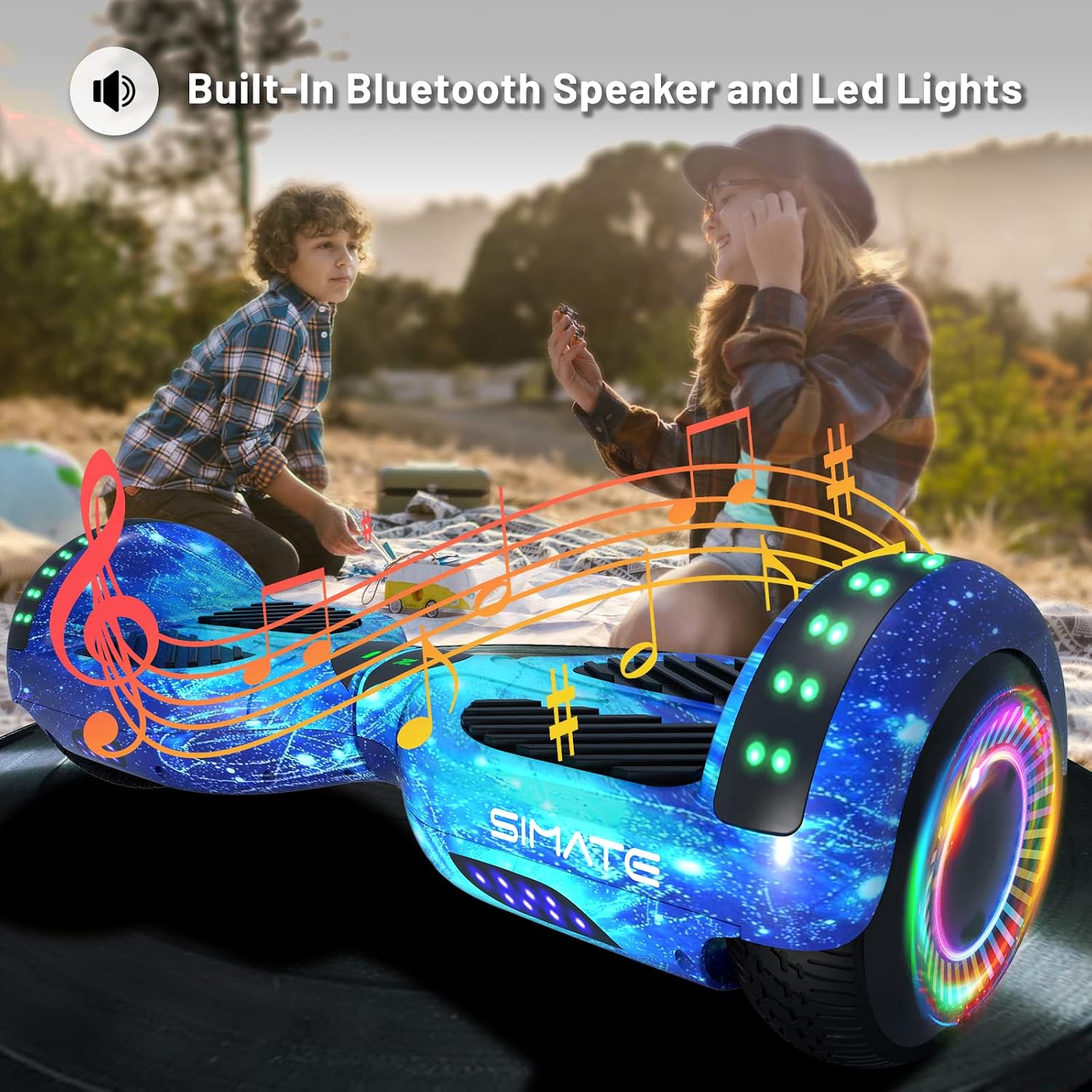SIMATE Hoverboard, Bluetooth All Terrain Hover Boards with LED Lights and APP Control, Gifts for Kids Adults Girls Boys, for All Ages