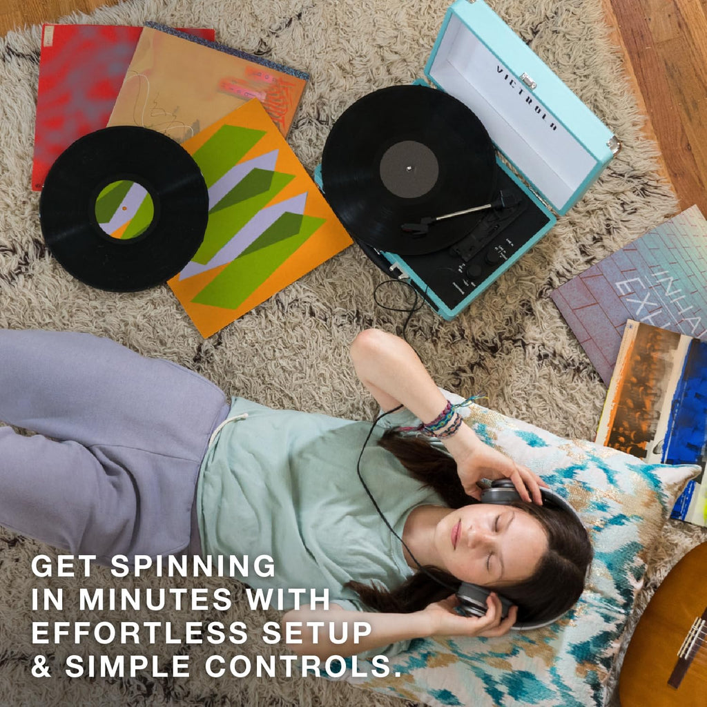 Victrola Journey - Bluetooth Suitcase Record Player - White/Silver | Built-in stereo speakers, 3-speed turntable plays 7', 10' and 12' records, Bluetooth streaming, headphone jack