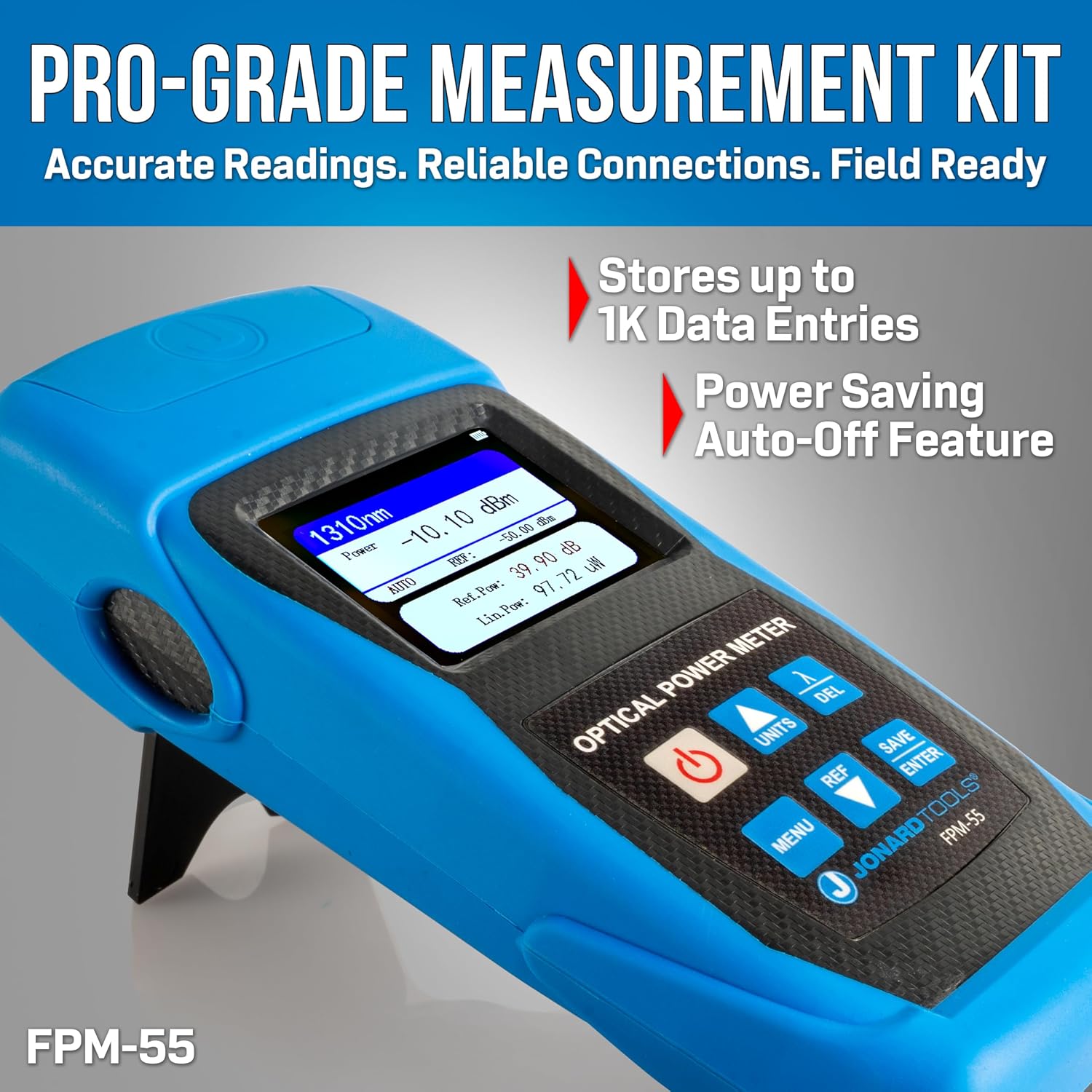 Jonard Tools FPL-5555 Fiber Power Meter (-50 to +26 dBm) w/Data Storage & SM/MM Optical Light Source Kit (2025 Model)