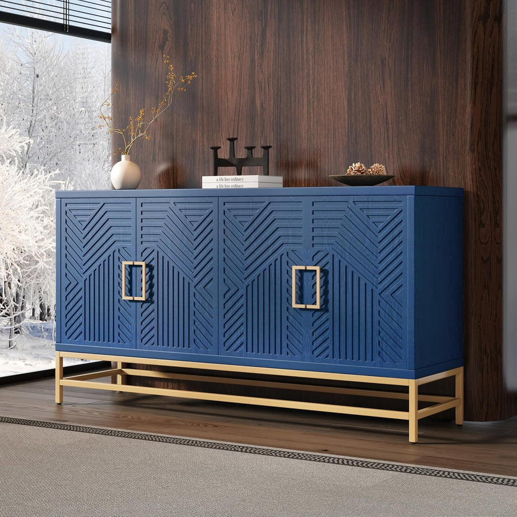 Virubi 60' Sideboard Buffet Cabinet with Storage,Doors& Gold Handles, Wood Modern Sideboard Accent Cabinet,Console Table for Living Room,Hallway,Entryway (Navy Blue)