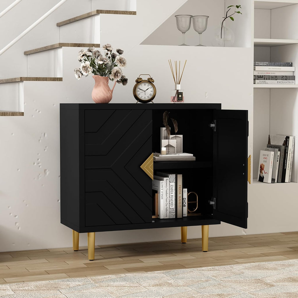 HLR Sideboard Storage Cabinet with 2 Doors, Accent Cabinet with Decorative Embossed Pattern Doors, Sideboard Buffet Cabinet for Living Room, Kitchen, Dining Room, Hallway