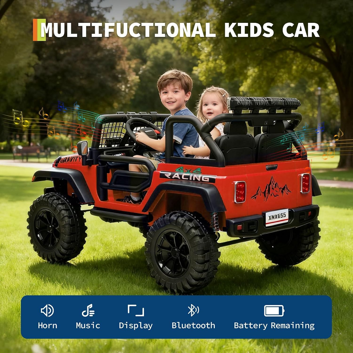 24V Ride on Car for Kids, 2 Seater Electric Truck with Parent Remote Control, Spring Suspension, 2 Speeds, LED Headlight & Music Player, Kids Electric Vehicle for Aged 3-8 Years, Red