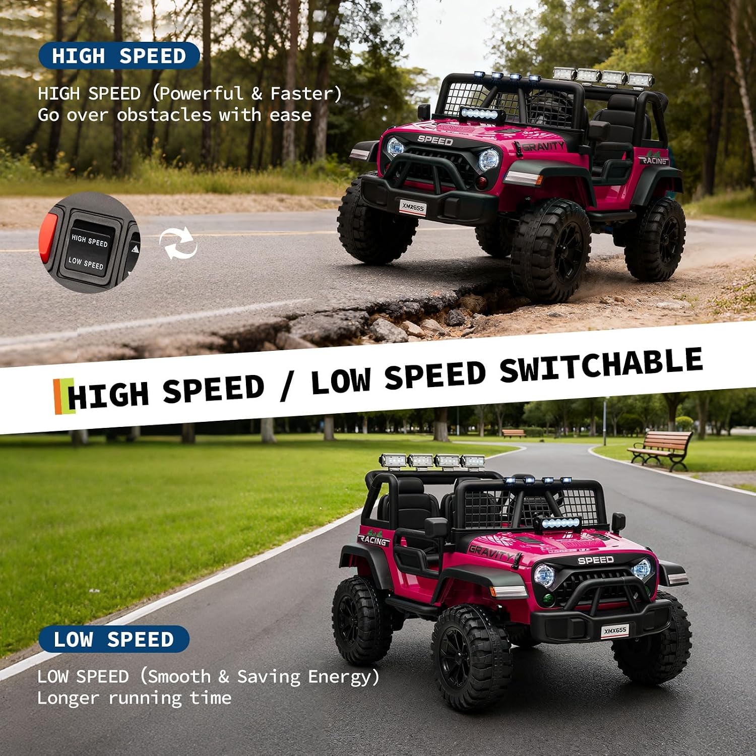 24V Ride on Car for Kids, 2 Seater Electric Truck with Parent Remote Control, Spring Suspension, 2 Speeds, LED Headlight & Music Player, Kids Electric Vehicle for Aged 3-8 Years, Pink