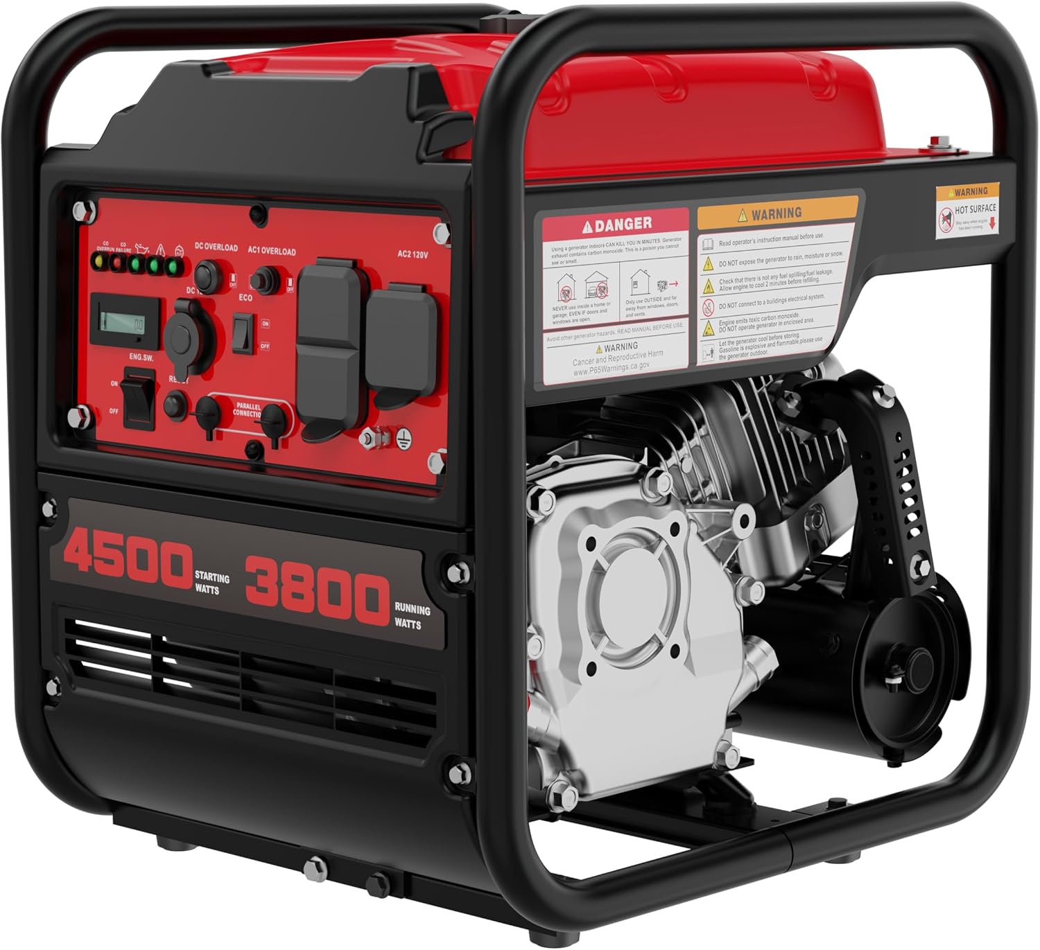 PowerSmart 4500W Portable Inverter Generator with CO Alarm, 223cc Gas Powered Engine, Quiet Run for RV Ready, Home Backup, Emergency, & Camping, EPA Compliant, Parallel Ready