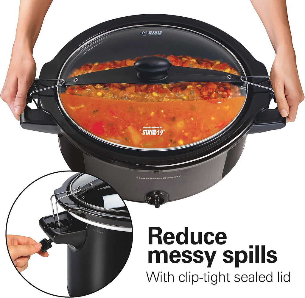 Hamilton Beach Slow Cooker, Extra Large 10 Quart, Stay or Go Portable With Lid Lock, Dishwasher Safe & Electric Automatic Can Opener with Auto Shutoff, Knife Sharpener, Cord Storage