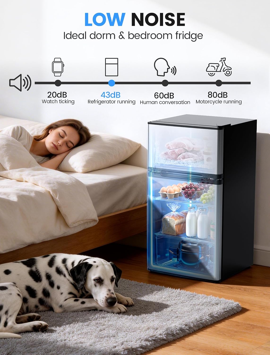 COWSAR 2.5 Cu.Ft Dorm Fridge with Freezer, Double Reversible Door Compact Refrigerator with 2 Removable Shelves, Commercial Drink Fridge for Bedroom, Office, Kitchen, Dorm, Silver